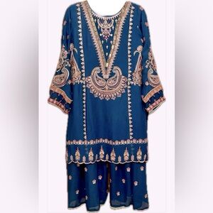 2pc Embroidered paisley print set